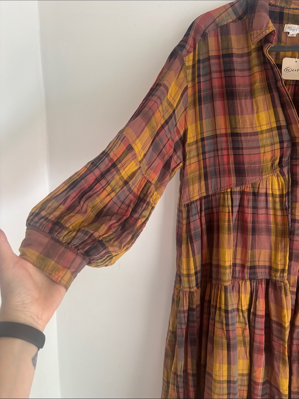 Anthropologie | pilcro Plaid Tiered Button-Front Dress in Mustard and Deep Red - Picture 9 of 15
